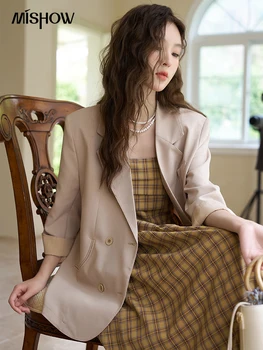 MİSHOW Takım Elbise Ceket Kadınlar için 2023 Yaz Kore Üç Çeyrek Turn-aşağı Yaka Geniş belli Tek Göğüslü Palto MXC33W0011