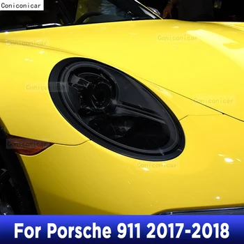Araba Far Tonu Anti-Scratch Füme Siyah koruyucu film Kendinden Şifa TPU Çıkartmalar Porsche 911 2017-2018 İçin Aksesuarları