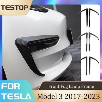 Yeni Araba Ön Bıçak Trim Tesla Modeli 3 Aksesuarları Karbon Fiber ABS 2023-2017 Ön Sis Lambası Dekorasyon Otomobil Parçaları