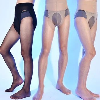 Erkekler Parlak Parlak Eşcinsel Külotlu Çorap Açık Kasık Seksi Sıkı Çorap Ultra İnce Bodystocking Sissy İç Çamaşırı Crotchless Örgü Tayt