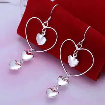 Yeni trend 925 Ayar Gümüş Küpe Kadınlar için moda takı aşk kalp uzun küpe sevgililer Günü Hediyeleri