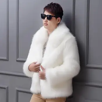 Sonbahar Kış Ceket Erkekler Faux Kürk Ceket Düz Renk Turn-Aşağı Yaka Tam Kollu Ince Rahat Kalın Sıcak Palto Büyük Boy 6XL E450