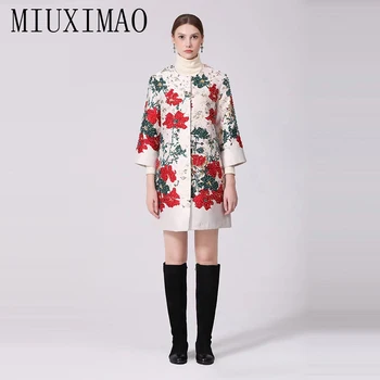 MIUXIMAO 2022 Moda Desi Sonbahar ve Kış Zarif Ceket Elmas Ceket O-boyun Tek Göğüslü Nakış Moda Ceket Kadın Yelek