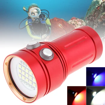 Profesyonel dalış el feneri kırmızı sualtı 100 m tüplü Video ışığı 150 W 8000LM 15 L2 + 6 kırmızı + 6 Mavi LED dalış Torch lambası