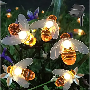 Güneş dize ışıkları 20LED açık su geçirmez simülasyon bal arıları dekor bahçe noel süslemeleri sıcak beyaz