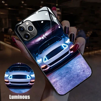 Süper Araba Meraklısı moda süs led ışık parlayan aydınlık telefon Kılıfı için iPhone 11 12 13 14 X Xs Xr Mini Pro Max Artı