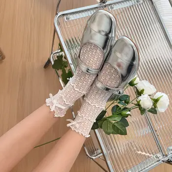 Y2K Nefes Hediye Gazlı Bez Basit Moda Elastik Şeffaf Kore Tarzı Ruffles Çorap Kadın İnce Çorap Yay Dantel İpek Çorap