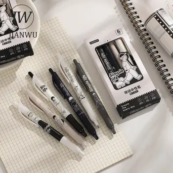 JIANWU 6 Adet/takım Basit Yaşam Serisi Basın Jel Kalem 0.5 mm Siyah Pürüzsüz Yazma Hızlı Kuru Yaratıcı DIY Öğrenci Malzemeleri Kırtasiye