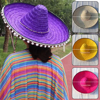 Açık Meksika Tarzı Hasır Şapkalar Renkli Kenarları Hediye Tüm Mevsim Erkekler Kadınlar Dekoratif Geniş Ağızlı Çocuklar Parti Kaynağı Retro Kapaklar