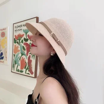 Yeni Kadın güneş şapkası Basit Keten Nefes Ferahlatıcı Şapka Yaz Seyahat Güneş Koruyucu Güneş Şerit Dekorasyon Katlanabilir Hasır Şapka Hediye